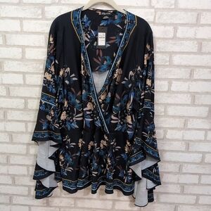 NWT City Chic Top Nova Scarf Blouse Navy Delicate Borde Stretchy Size XL 22